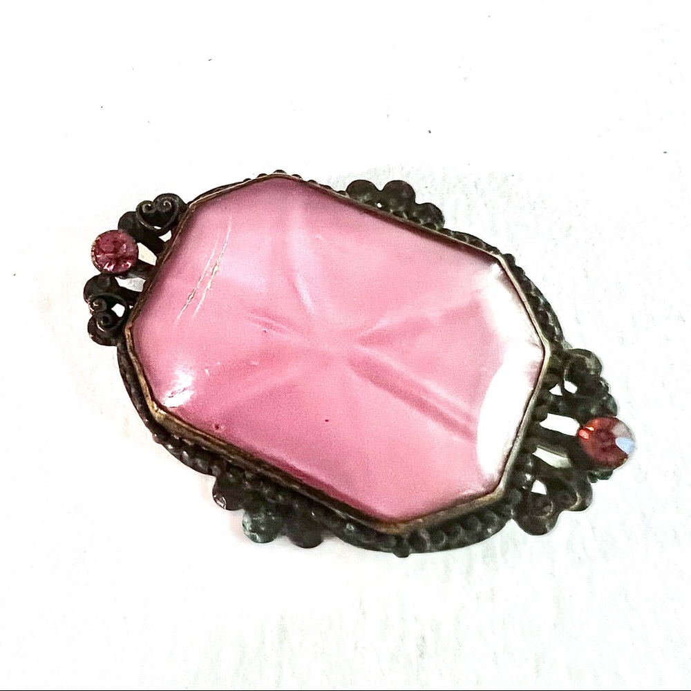 Antique Starfire Brooch Moon Glow Pink Pin Vintage Jewelry